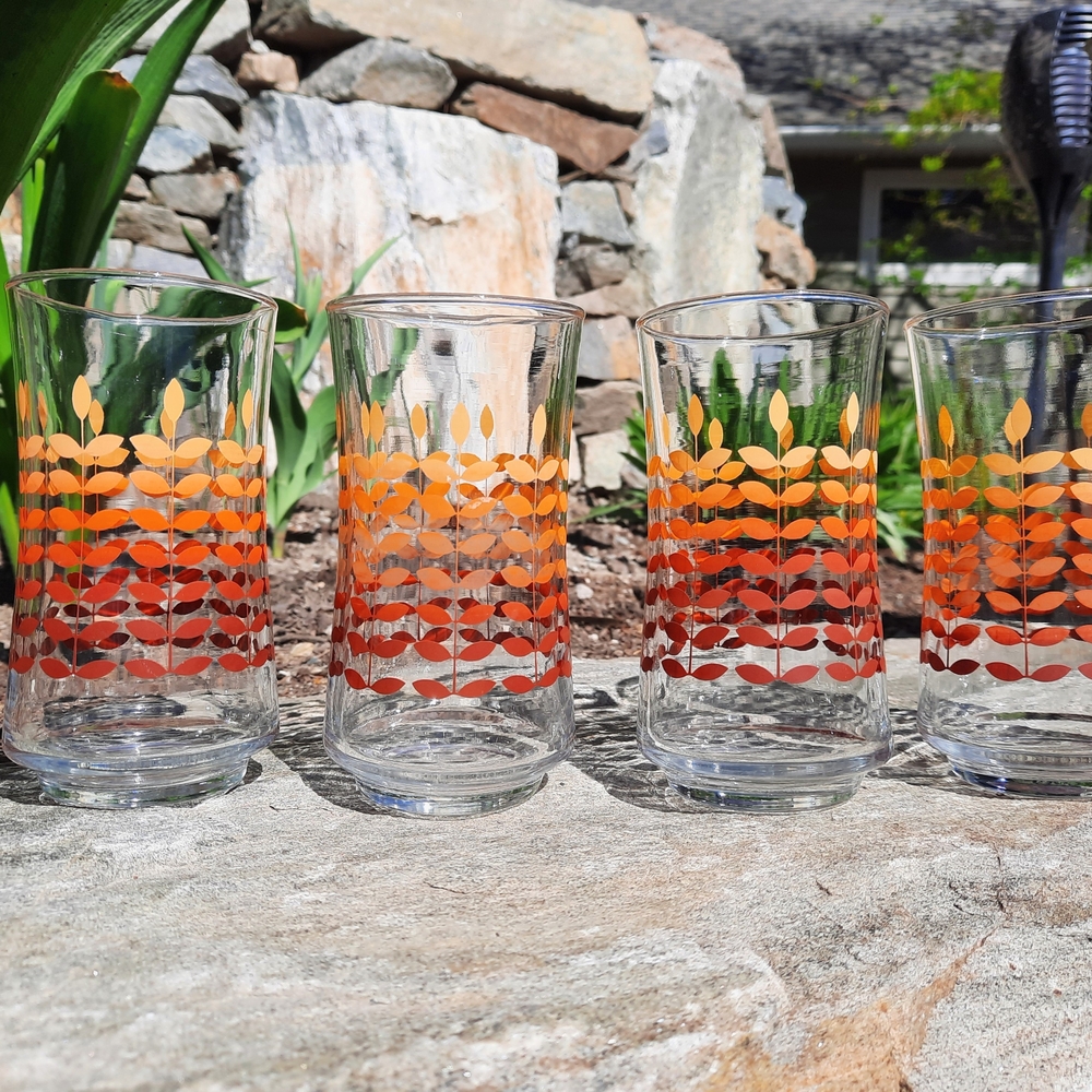 Set of 4 Vintage 1970s Libbey St Clair Dominion Ombre Autum Leaves Glasses